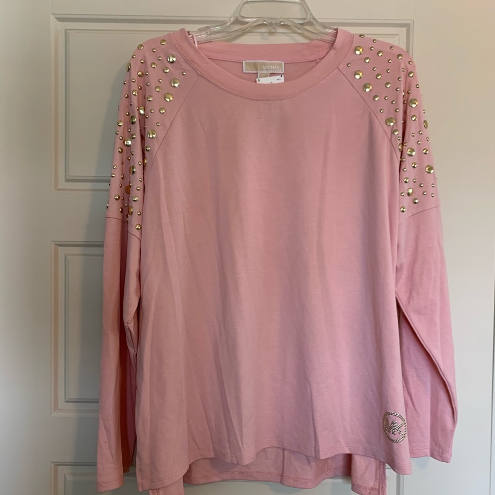 XL MICHAEL KORS BLUSH MAUVE LONG SLEEVE SHIRT